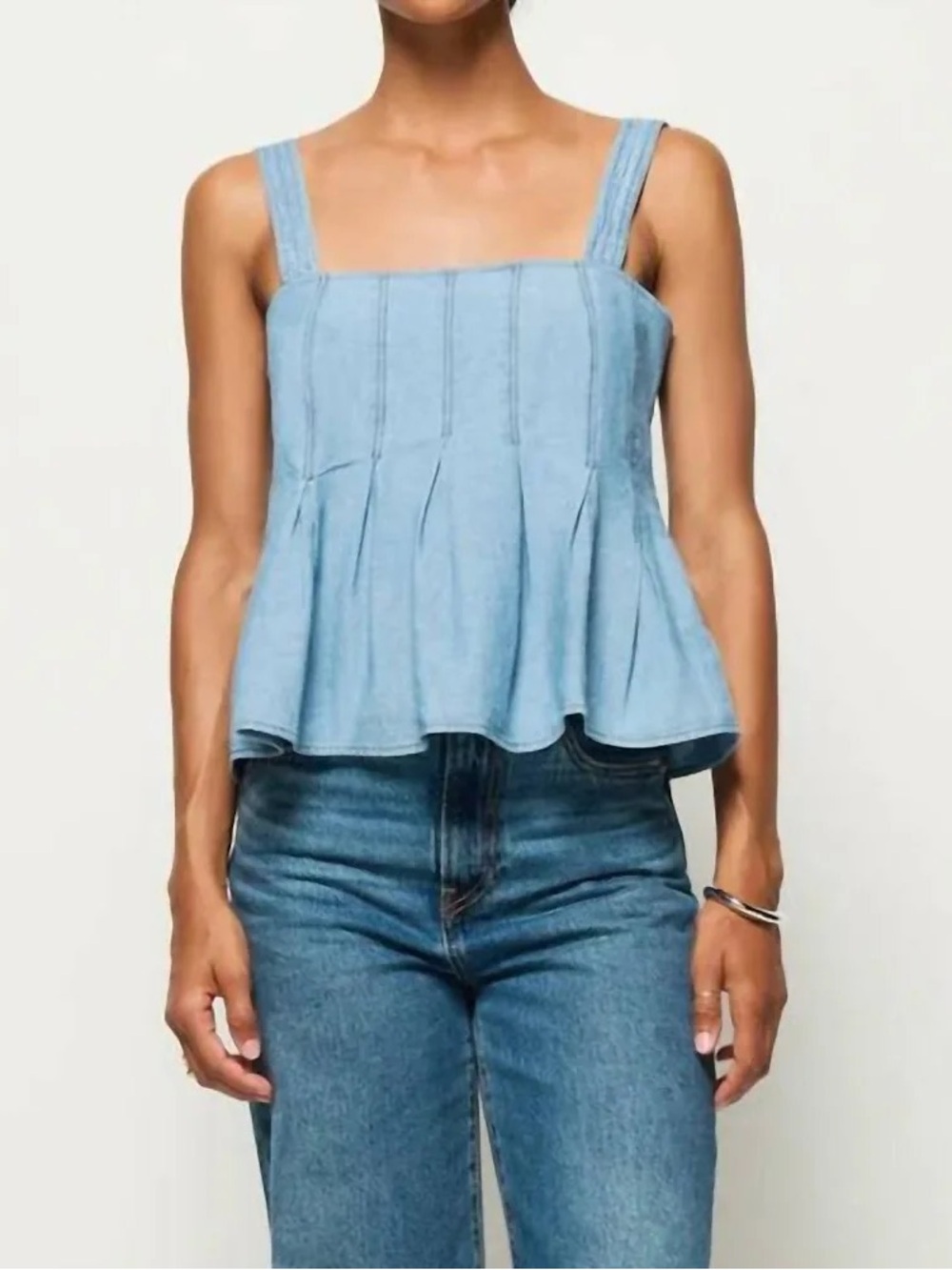 NWT Nation LTD Chambray Blue Tank Top with Pleated Detail